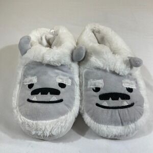 Old Navy Yeti Monster Plush Slippers White Gray Faux Fur Boys Girls Size L 1-2